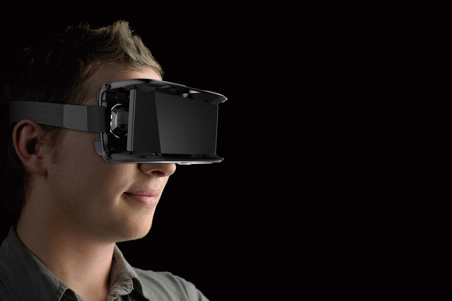 Visor de realidad virtual de perfil con visión estereoscópica